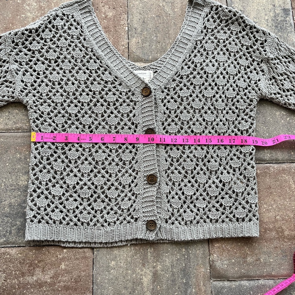 Nicole Miller Artelier Crochet Knit Button Down Sweater- sz Small- Muted Sage - Picture 11 of 14